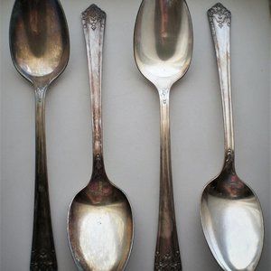 Circa 1931 1847 Rogers Bros Her Majesty Silverware 4 Soup Spoon Spoons Set
